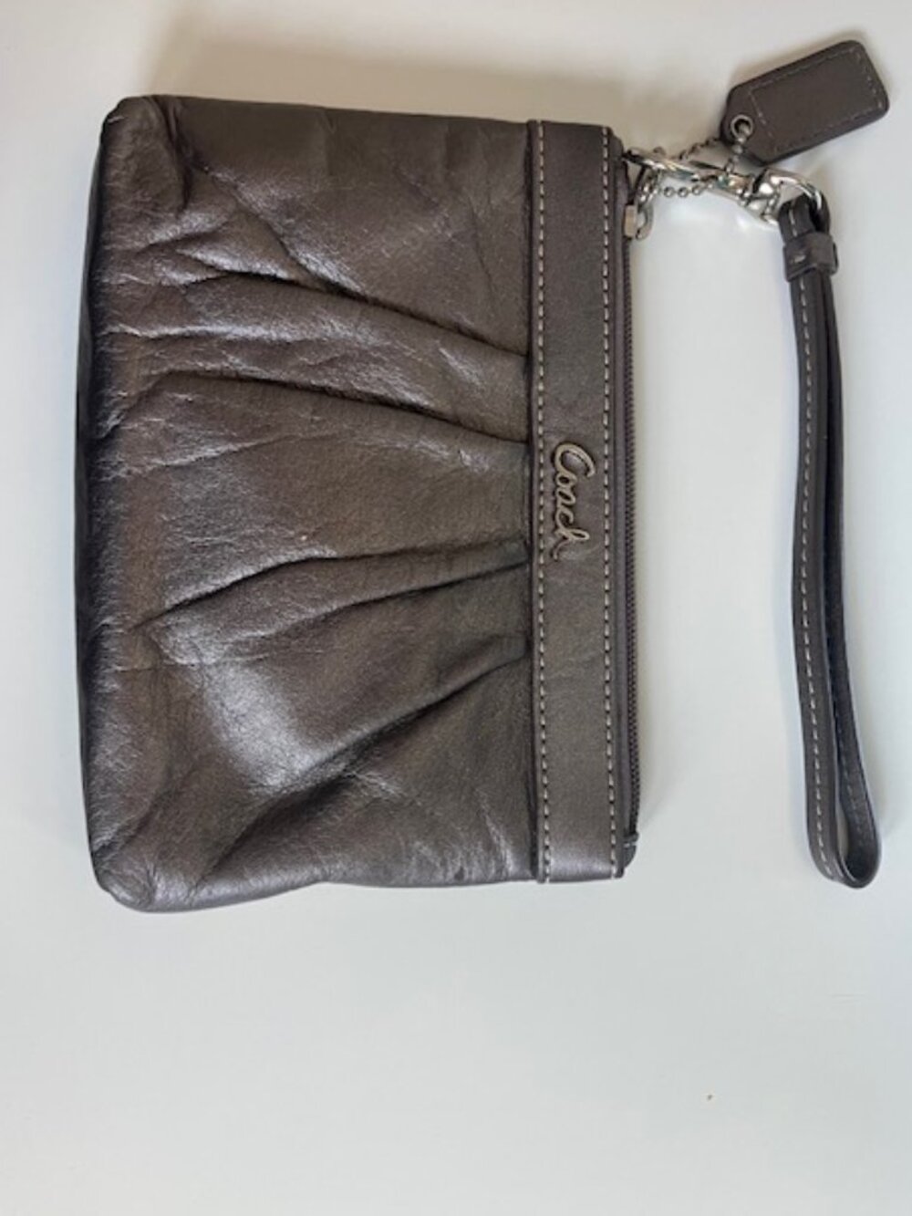 Coach Ashley Wristlet Bronze Pleated Leather